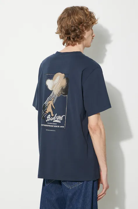 Bavlnené tričko Barbour Portland Tee pánske, tmavomodrá farba, s potlačou, MTS1253