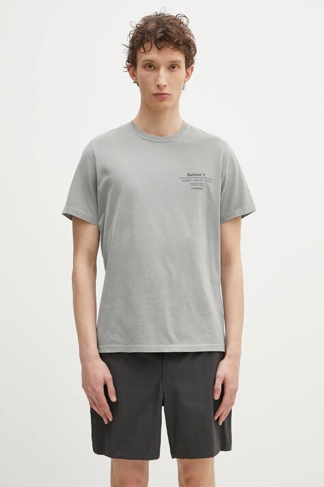 Хлопковая футболка Barbour Hickling Tee мужская цвет серый с принтом MTS1269