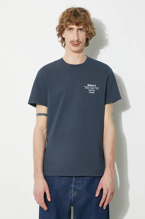 Bavlnené tričko Barbour Hickling Tee pánske, tmavomodrá farba, s potlačou, MTS1269