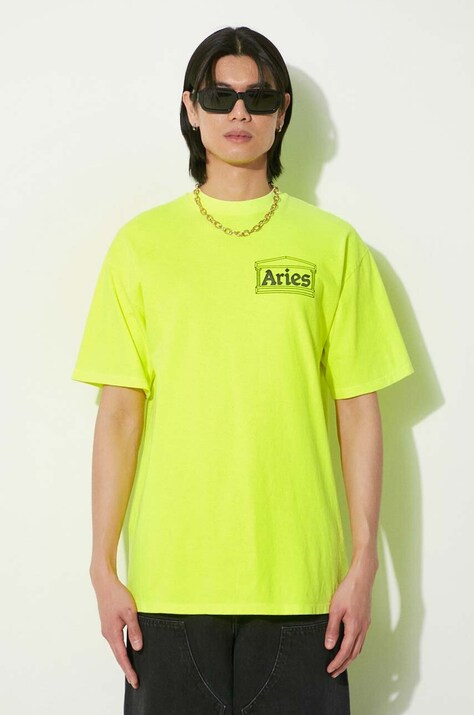 Хлопковая футболка Aries Fluoro Temple SS Tee мужская цвет жёлтый с принтом SUAR60000X
