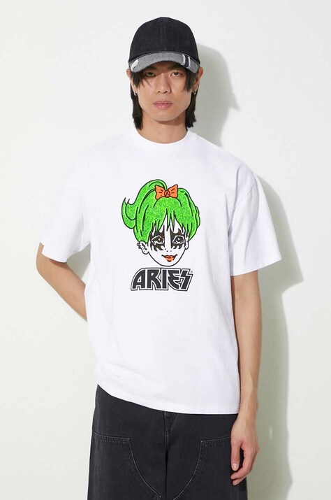 Aries cotton t-shirt Kiss SS Tee men’s white color with a print SUAR60005X