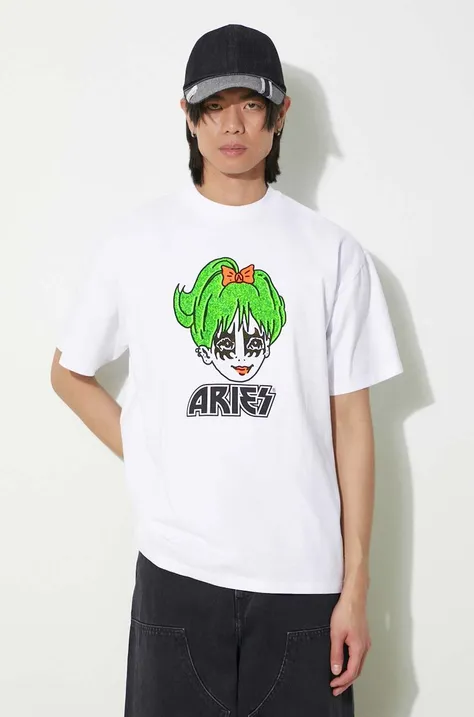 Хлопковая футболка Aries Kiss SS Tee мужская цвет белый с принтом SUAR60005X