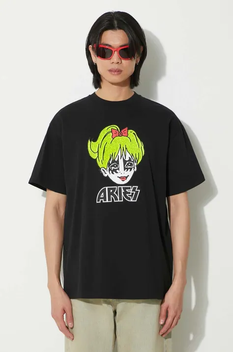Памучна тениска Aries Kiss SS Tee в черно с принт SUAR60005X
