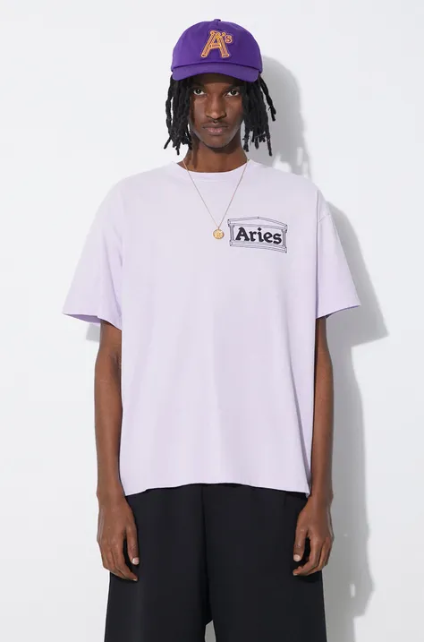 Бавовняна футболка Aries Sunbleached Temple SS Tee чоловіча колір фіолетовий з принтом SUAR60030X