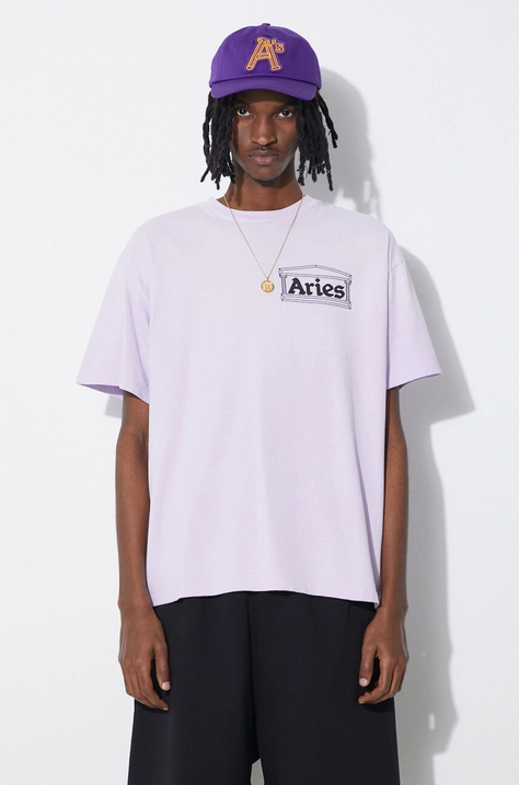 Aries cotton t-shirt Sunbleached Temple SS Tee men’s violet color SUAR60030X