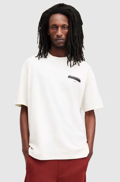 Bombažna kratka majica AllSaints REDACT moška, bela barva