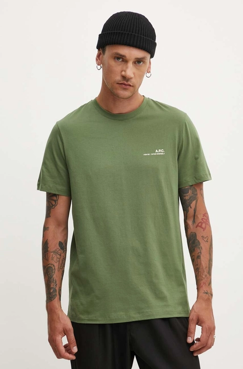 A.P.C. t-shirt bawełniany item męski kolor zielony z nadrukiem COFBT-H26904