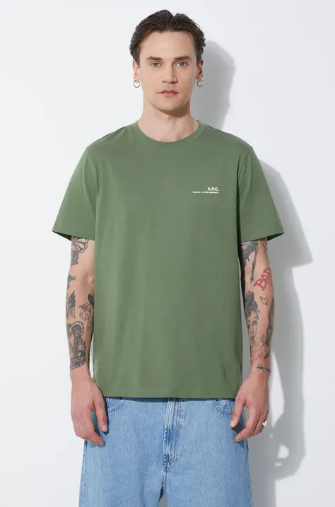 Pamučna majica A.P.C. item za muškarce, boja: zelena, s tiskom, COFBT-H26904