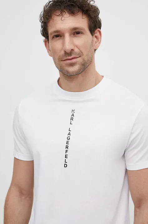 Pamučna majica Karl Lagerfeld za muškarce, boja: bijela, s tiskom