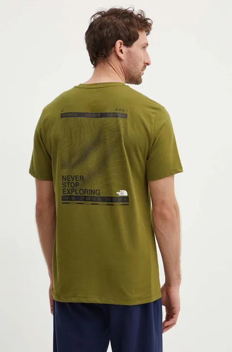 Спортивна футболка The North Face Foundation Mountain Lines колір зелений з принтом NF0A8830PIB1