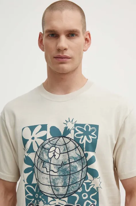 Bavlnené tričko Rip Curl pánsky, béžová farba, s potlačou