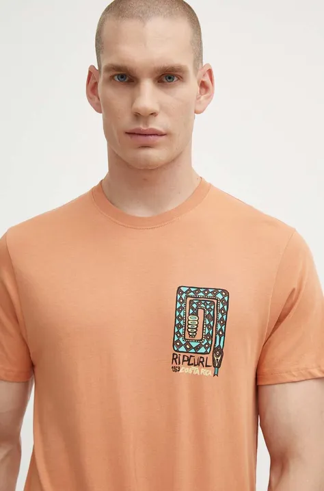 Rip Curl tricou din bumbac barbati, culoarea portocaliu, cu imprimeu