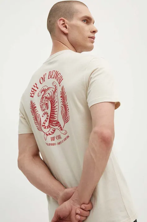 Βαμβακερό μπλουζάκι Rip Curl ανδρικά, χρώμα: μπεζ