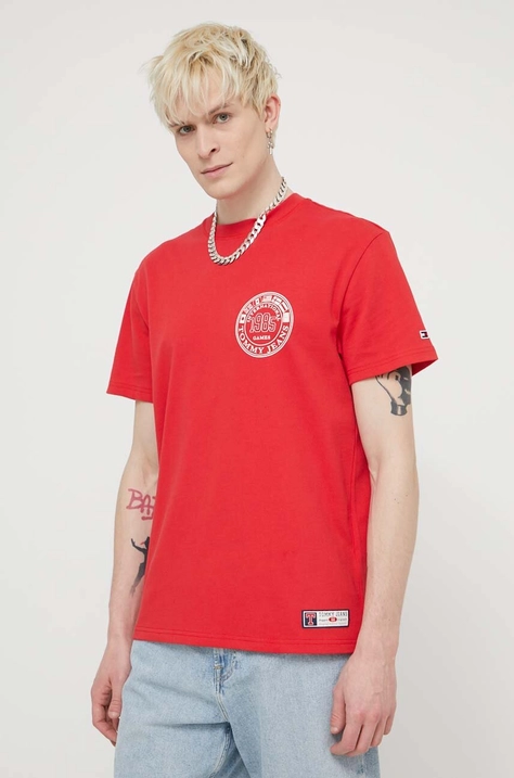 Tommy Jeans tricou din bumbac Archive Games bărbați, culoarea roșu, cu imprimeu, DM0DM19545