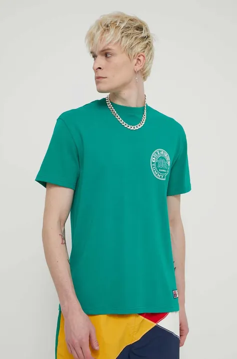 Bombažna kratka majica Tommy Jeans Archive Games moška, zelena barva, DM0DM19545