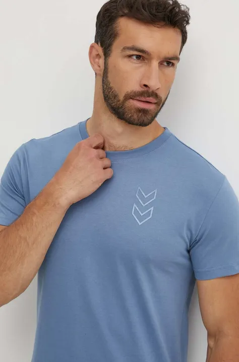Hummel t-shirt Active męski kolor niebieski gładki 224499