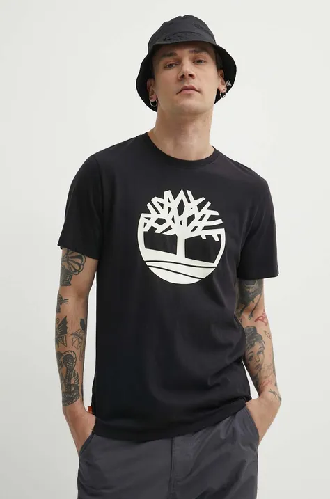 Хлопковая футболка Timberland мужская цвет чёрный с принтом TB0A2C2R0011