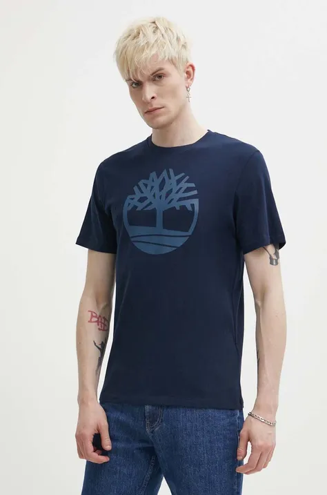 Pamučna majica Timberland za muškarce, boja: tamno plava, s tiskom, TB0A2C2RZ021