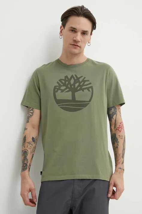 Pamučna majica Timberland za muškarce, boja: zelena, s tiskom, TB0A2C2RAP61