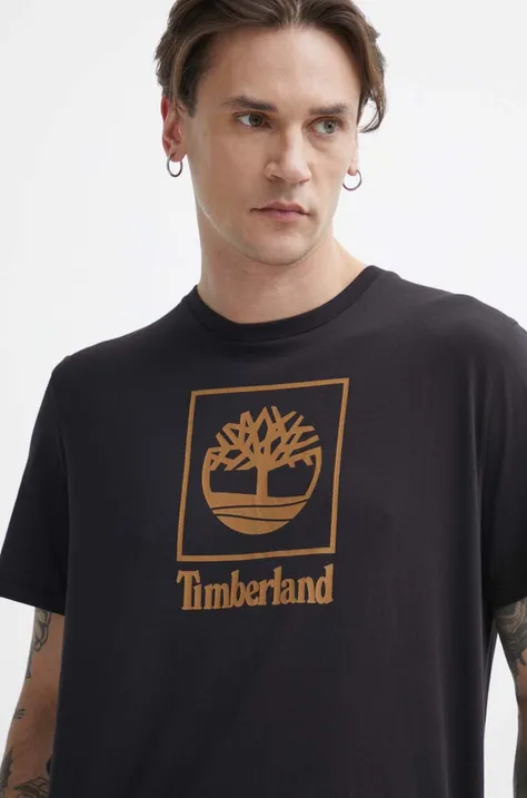Памучна тениска Timberland в черно с принт TB0A5QSP0011