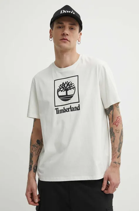 Бавовняна футболка Timberland чоловіча колір бежевий з принтом TB0A5QSPCM91