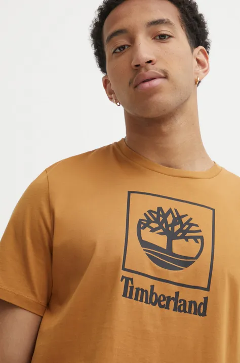 Хлопковая футболка Timberland мужская цвет коричневый с принтом TB0A5QSPP471