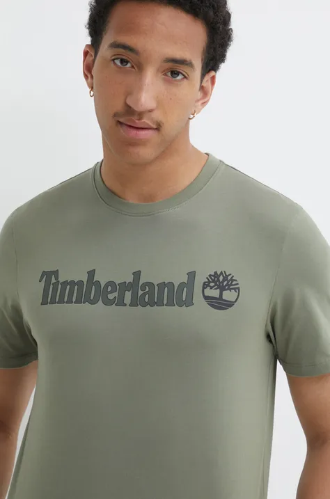 Pamučna majica Timberland za muškarce, boja: zelena, s tiskom, TB0A5UPQ5901