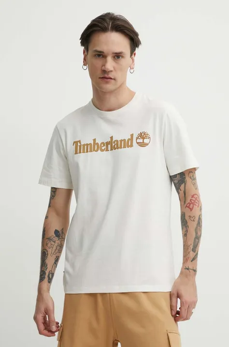 Бавовняна футболка Timberland чоловіча колір бежевий з принтом TB0A5UPQCM91