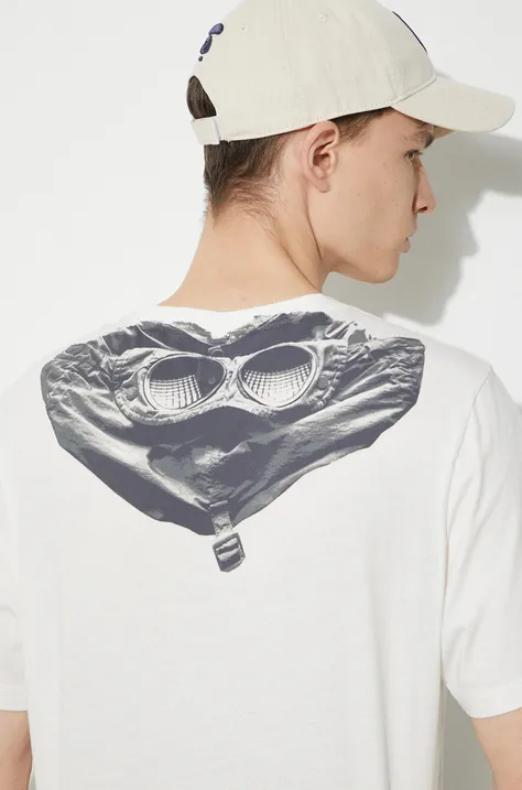 Памучна тениска C.P. Company Jersey Goggle в бяло с изчистен дизайн 16CMTS044A005100W