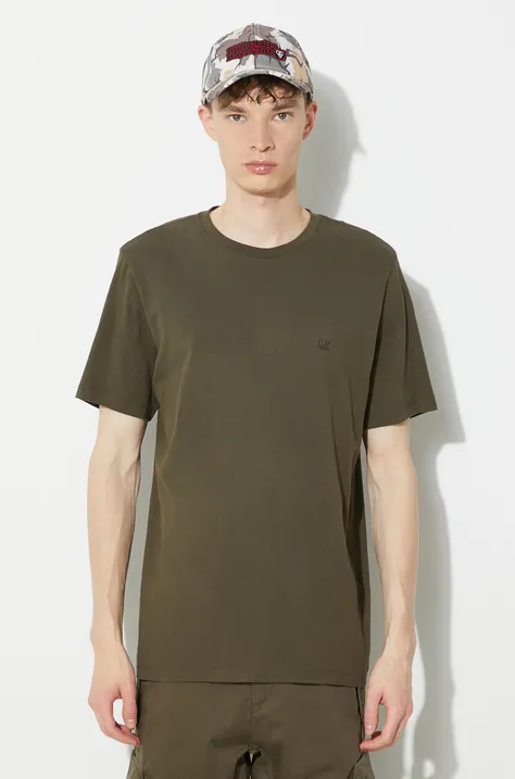 Bavlnené tričko C.P. Company Jersey Goggle pánske, zelená farba, jednofarebné, 16CMTS044A005100W