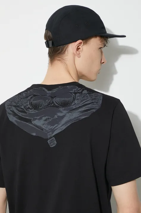 Памучна тениска C.P. Company Jersey Goggle в черно с изчистен дизайн 16CMTS044A005100W