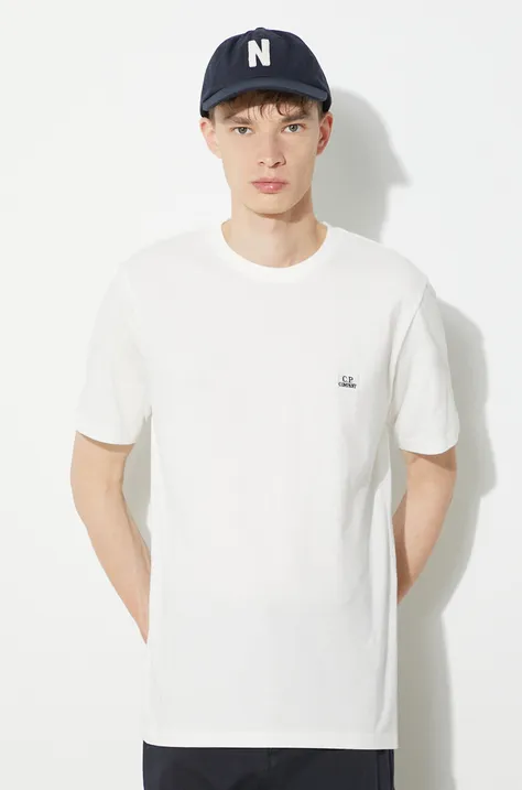 Bombažna kratka majica C.P. Company Jersey Logo moška, bela barva, 16CMTS068A005100W