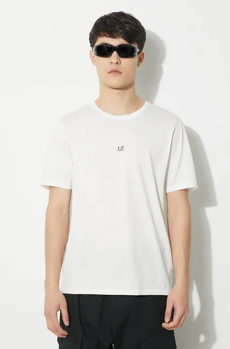 C.P. Company t-shirt bawełniany Mercerized Jersey Logo męski kolor biały z nadrukiem 16CMTS088A006374G