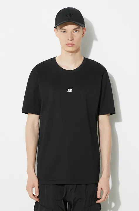 Bavlnené tričko C.P. Company Mercerized Jersey Logo pánske, čierna farba, s potlačou, 16CMTS088A006374G