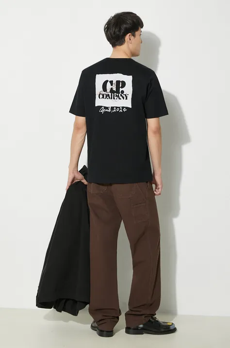 C.P. Company tricou din bumbac Mercerized Jersey Twisted Graphic barbati, culoarea negru, cu imprimeu, 16CMTS163A006203W