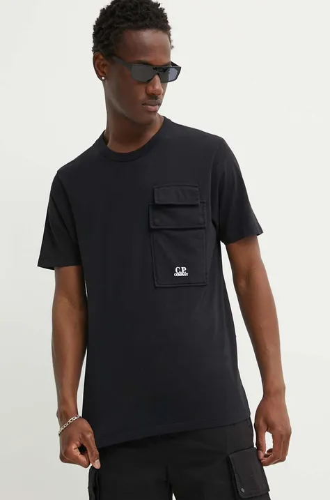 C.P. Company pamut póló Jersey Flap Pocket fekete, férfi, nyomott mintás, 16CMTS211A005697G