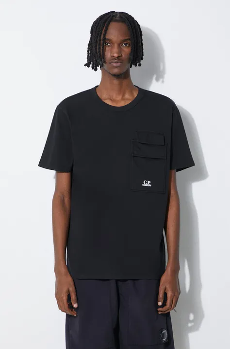 Хлопковая футболка C.P. Company Jersey Flap Pocket мужская цвет чёрный с принтом 16CMTS211A005697G
