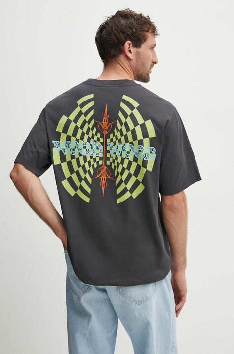 Wood Wood t-shirt bawełniany Haider Tribe męski kolor szary z nadrukiem 12415705.2507