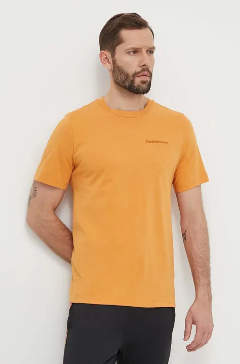 Хлопковая футболка Peak Performance мужской цвет оранжевый однотонный
