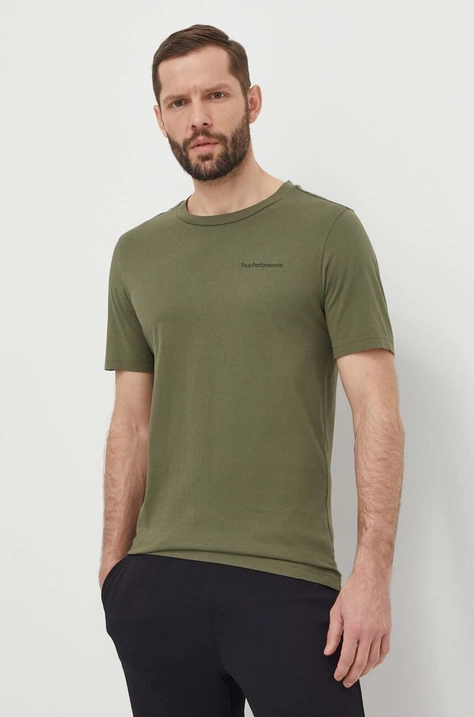 Peak Performance tricou din bumbac barbati, culoarea verde, neted