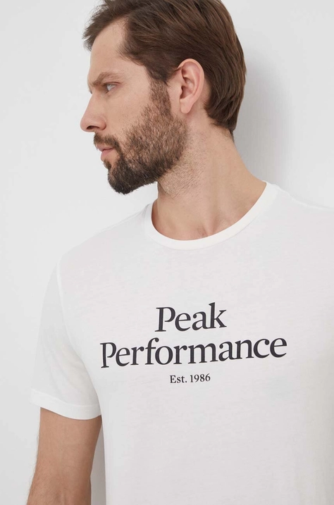 Peak Performance tricou din bumbac barbati, culoarea alb, cu imprimeu