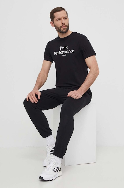 Peak Performance tricou din bumbac barbati, culoarea negru, cu imprimeu