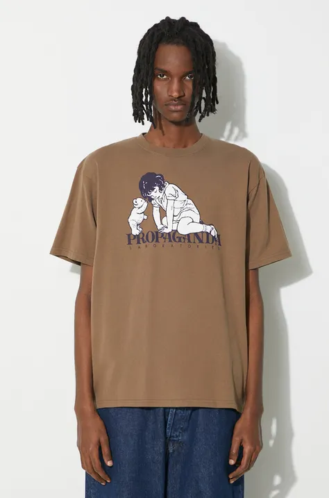 Undercover tricou din bumbac Tee barbati, culoarea maro, cu imprimeu, UC1D3807