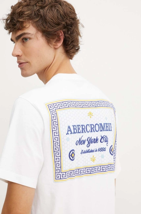 Памучна тениска Abercrombie & Fitch в бяло с принт