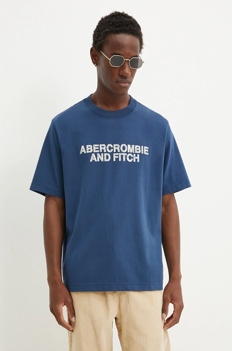 Abercrombie & Fitch t-shirt bawełniany męski kolor niebieski z aplikacją