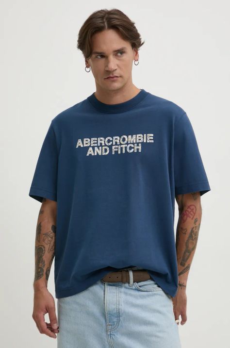 Abercrombie & Fitch t-shirt in cotone uomo colore blu con applicazione