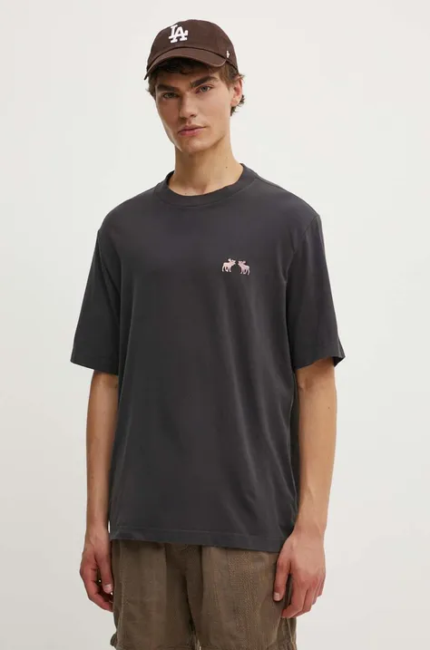 Bavlnené tričko Abercrombie & Fitch pánsky, šedá farba, jednofarebný