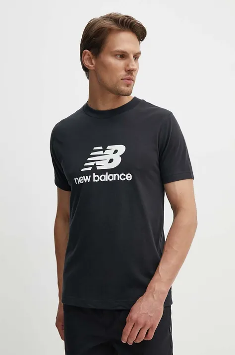 New Balance pamut póló Sport Essentials fekete, férfi, nyomott mintás, MT41502BK