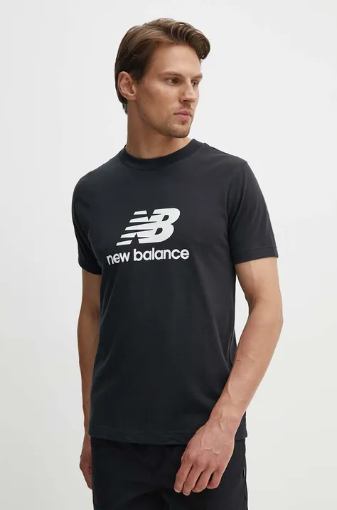 Bavlnené tričko New Balance Sport Essentials pánske, čierna farba, s potlačou, MT41502BK