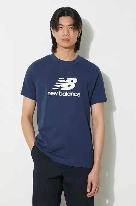 Bavlněné tričko New Balance Sport Essentials tmavomodrá barva, s potiskem, MT41502NNY